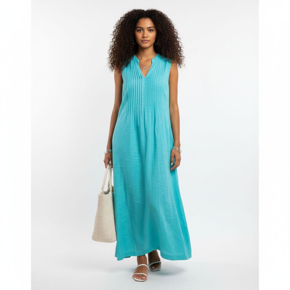 Choices 100% Linen Sleeveless Pleated Bodice Maxi Dress S